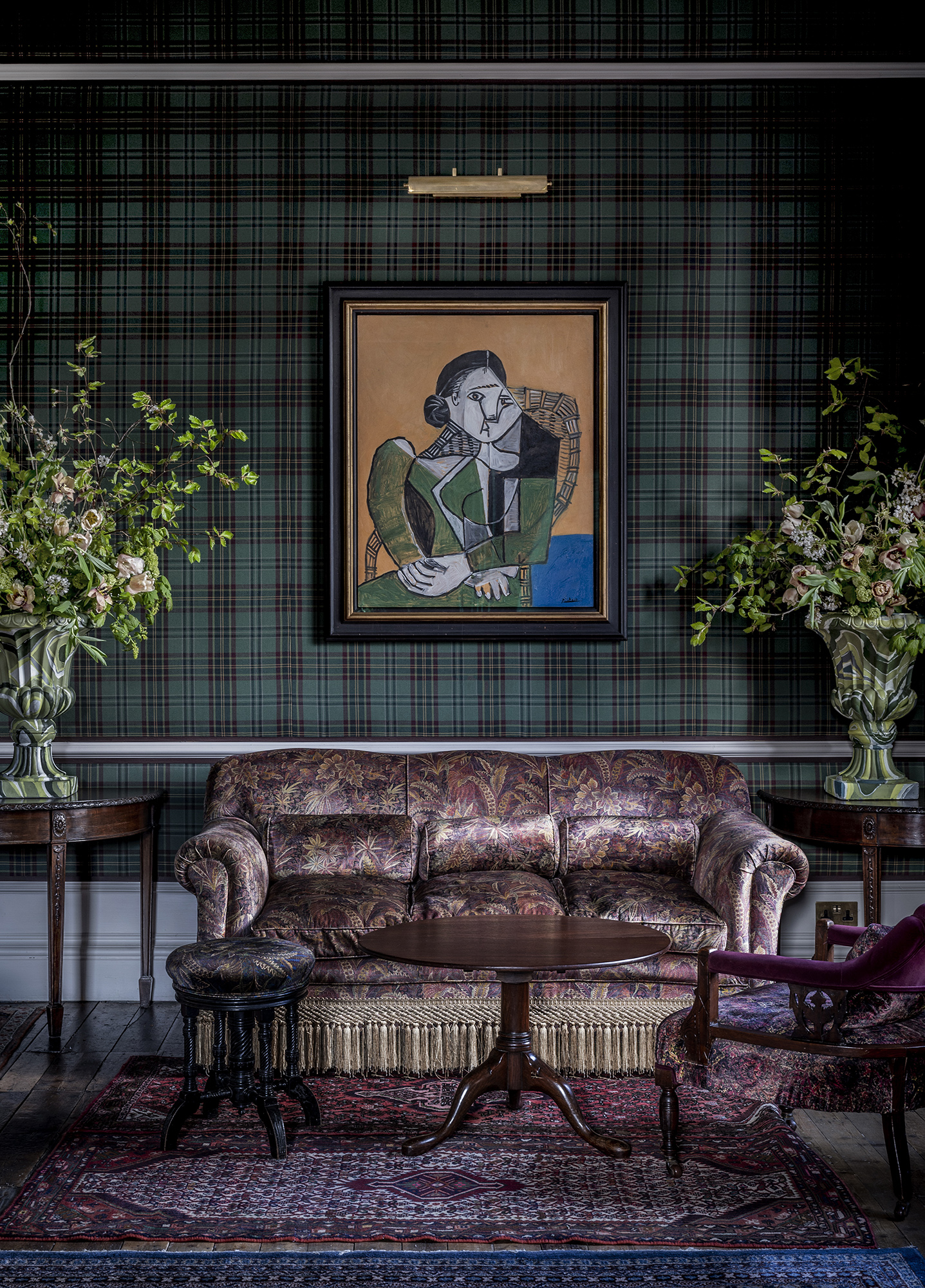 The Fife Arms’ Drawing Room with Pablo Picasso’s Femme assise dans un fauteuil (Woman seated in an armchair), 1953, on show