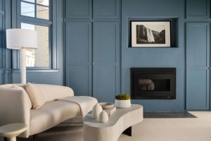 Dark blue room with white furniture
