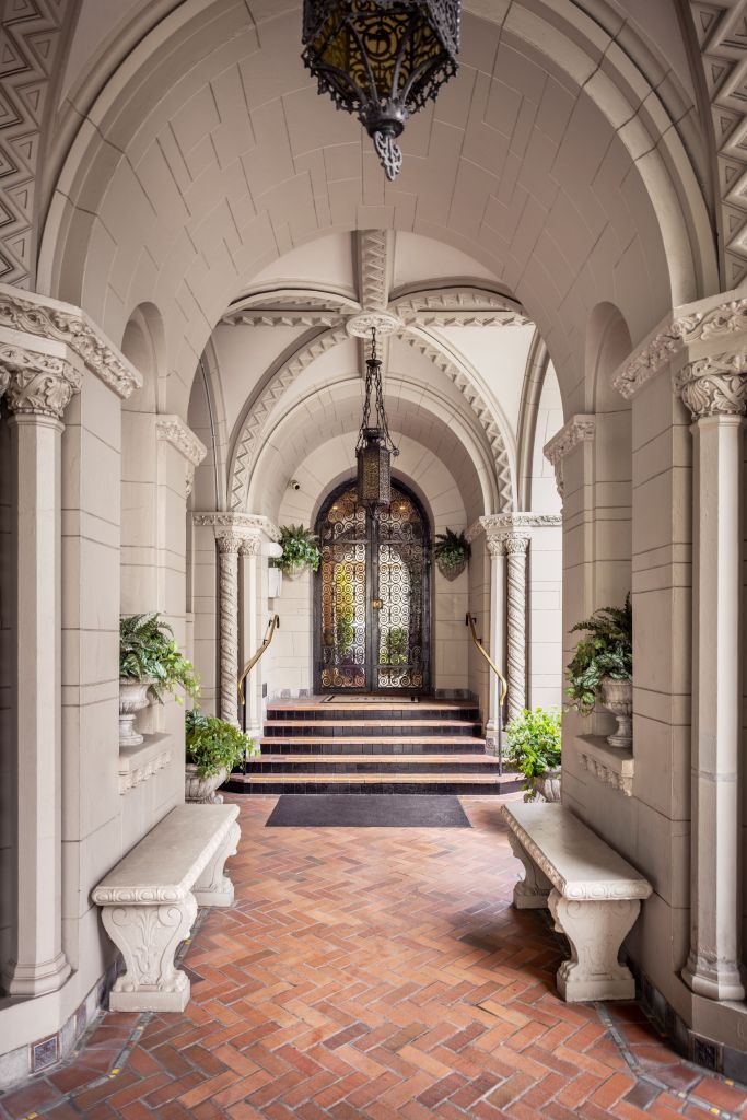 ornate door with sculpted columns