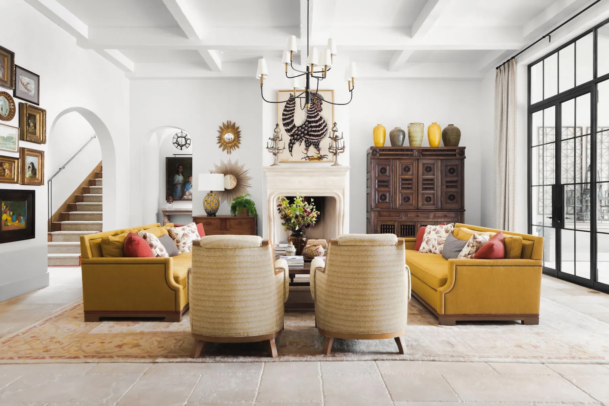 bright sitting room with fireplace