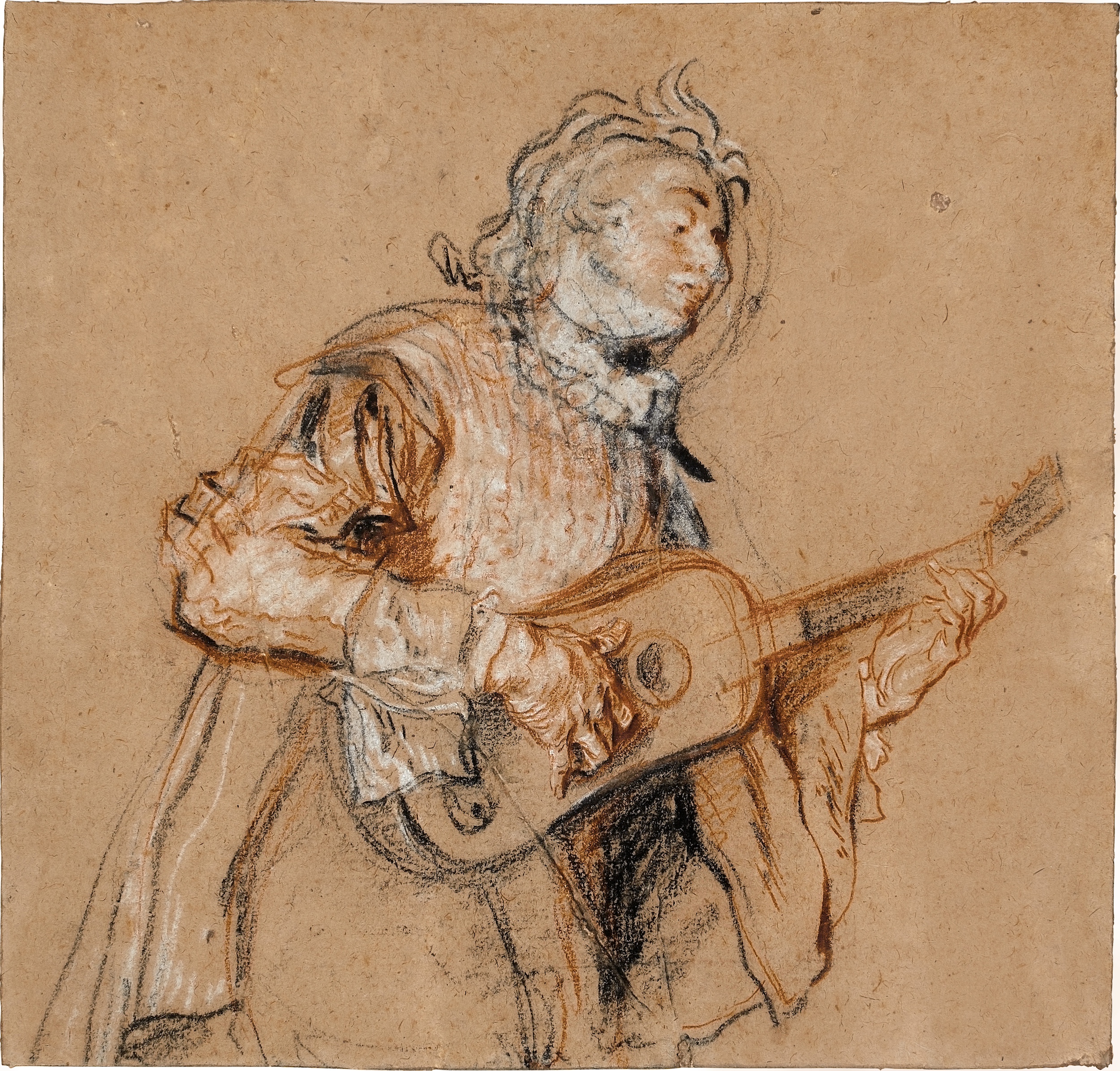 Jean-Antoine Watteau sketch "A Man Playing the Guitar"
