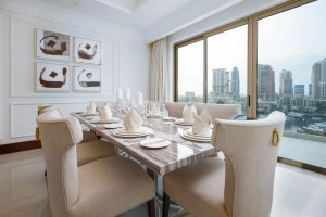dining table with views of Doha, Qatar