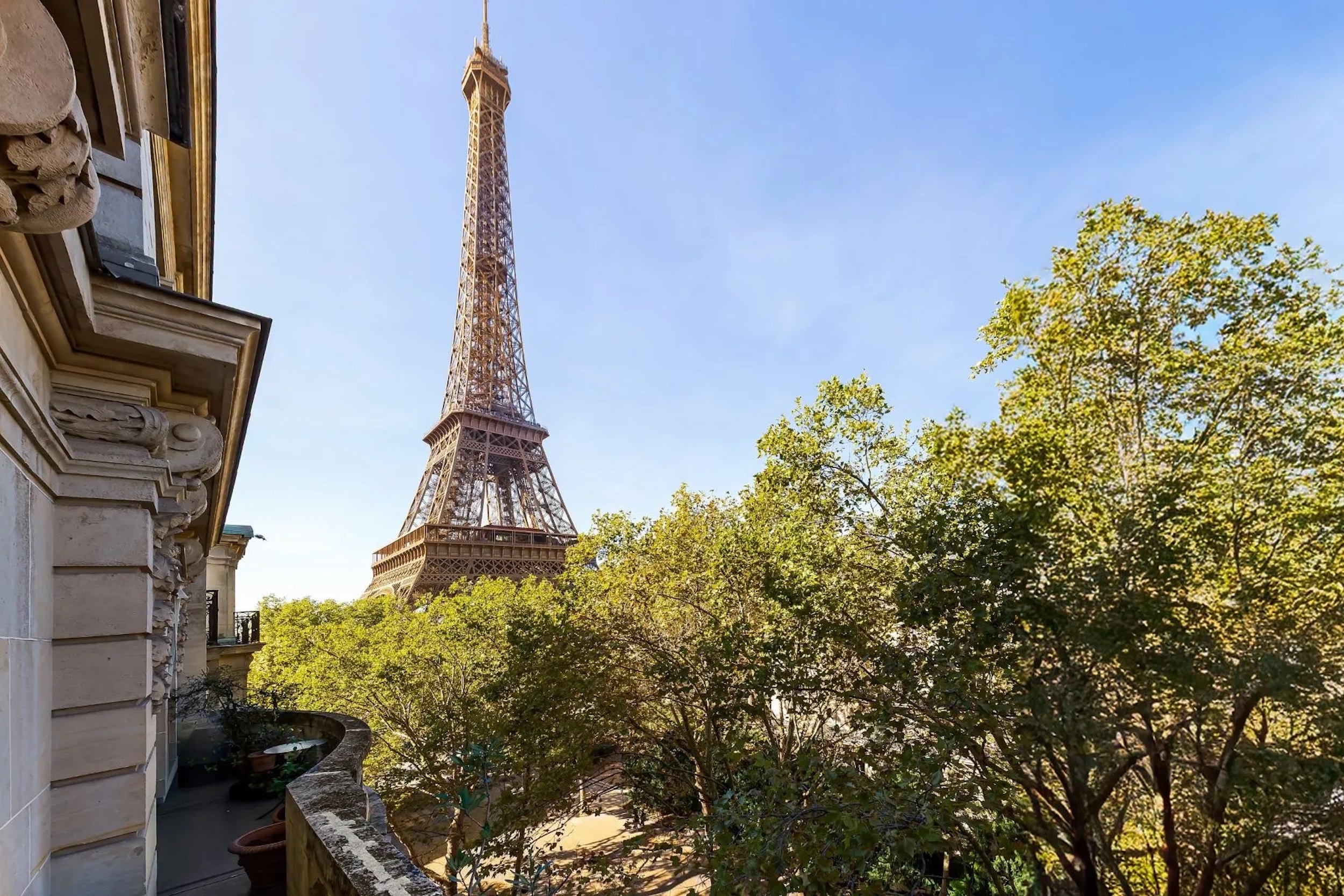view of Eiffel Tower from balcony