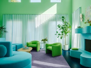 green and blue curvy sofas