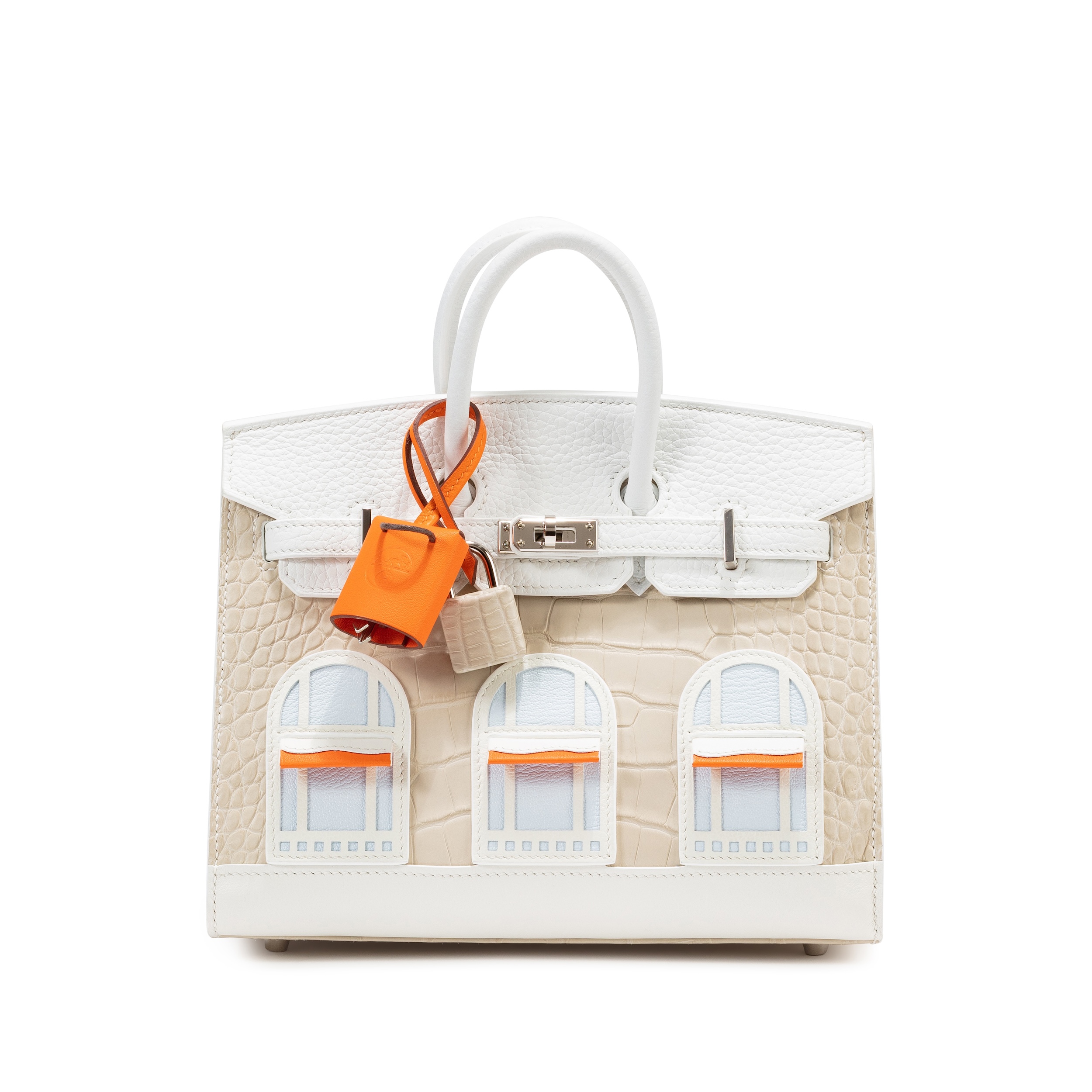 White Alligator Birkin with model motif and orangish details