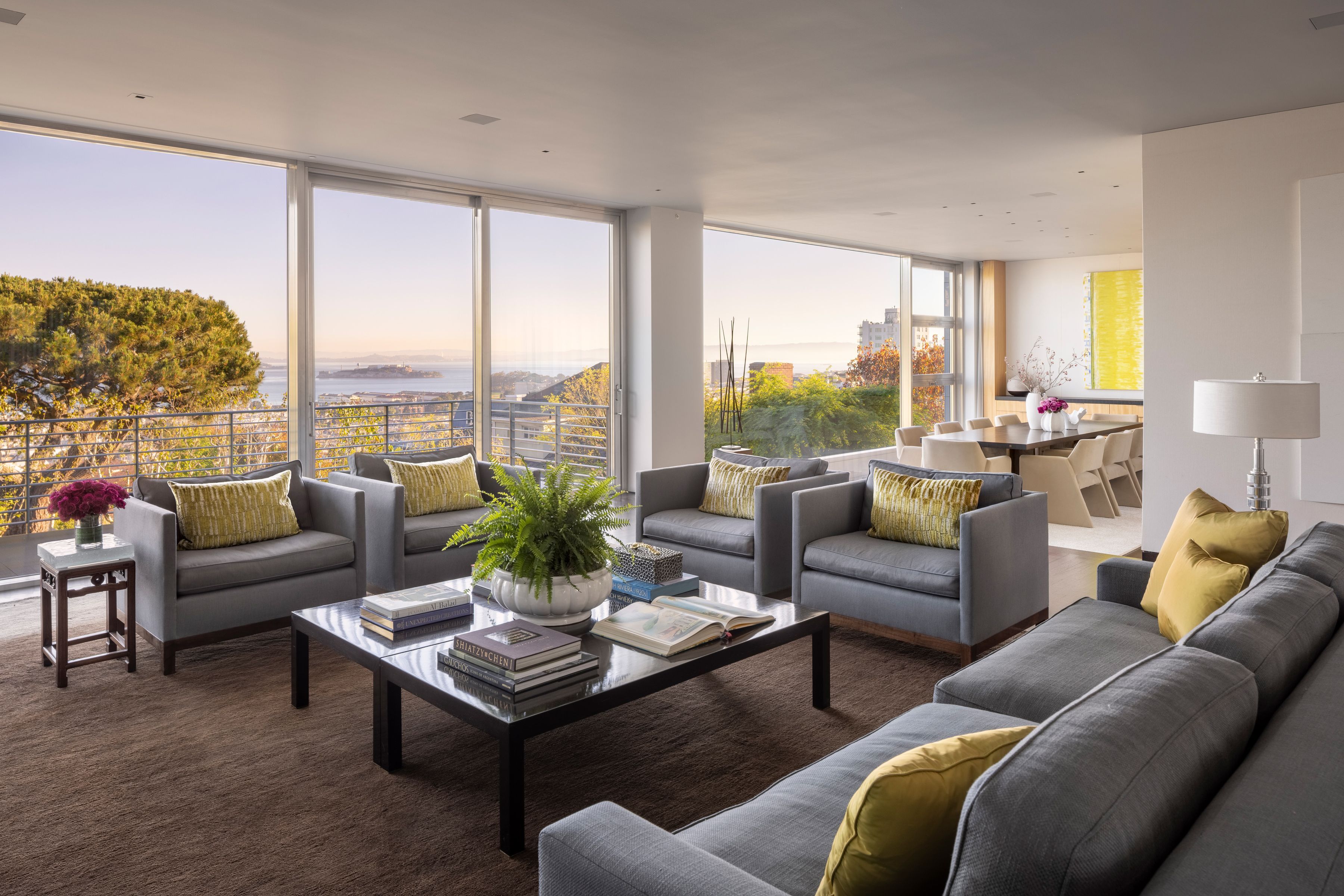 sitting room with bay and city views