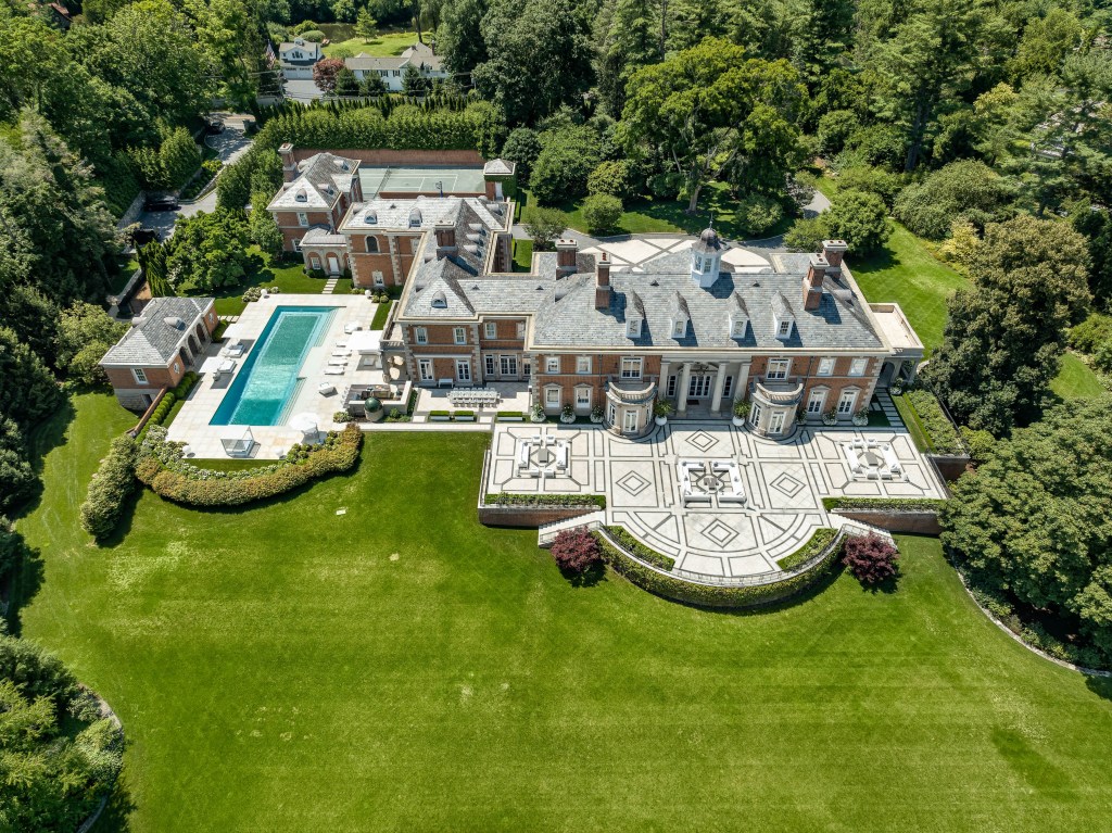 Aerial view of an expansive estate in Greenwich, Connecticut