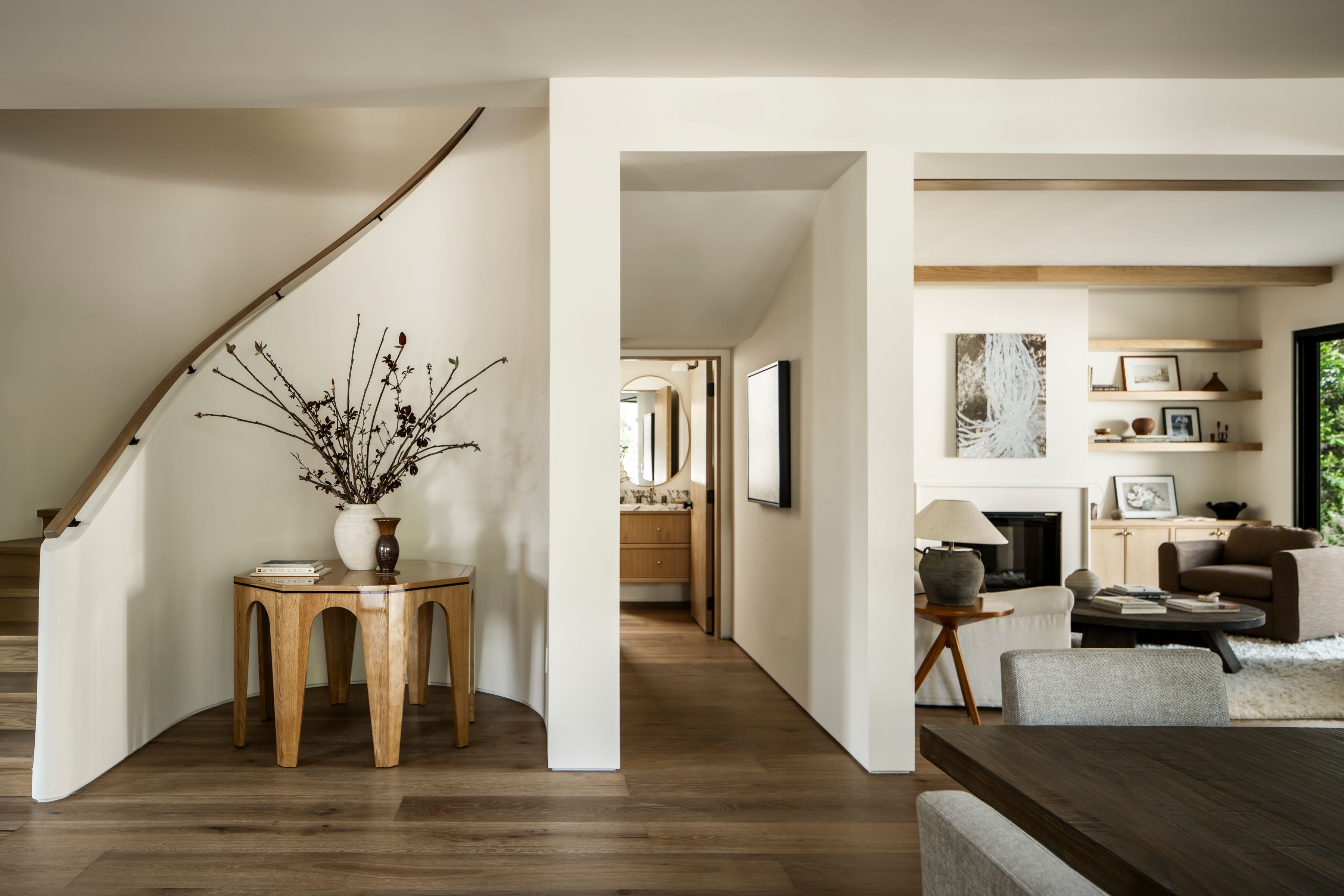 Studio City home with soft interiors and sculptural staircase