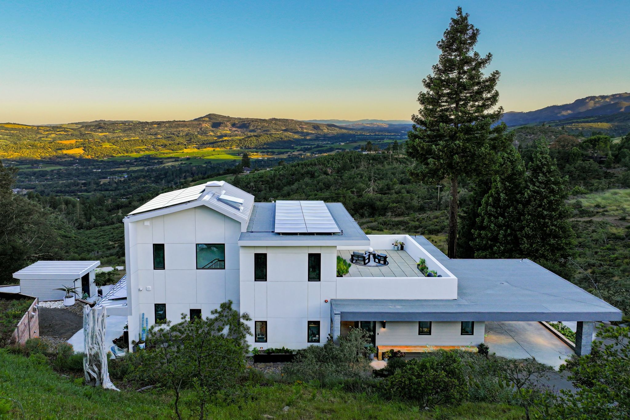 exterior of contemporary home overlooking wine country