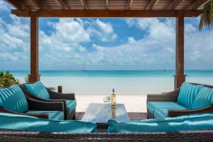 turquoise seating arrangement on Turks and Caicos beachfront
