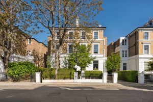 The facade of a three-story home in London, England