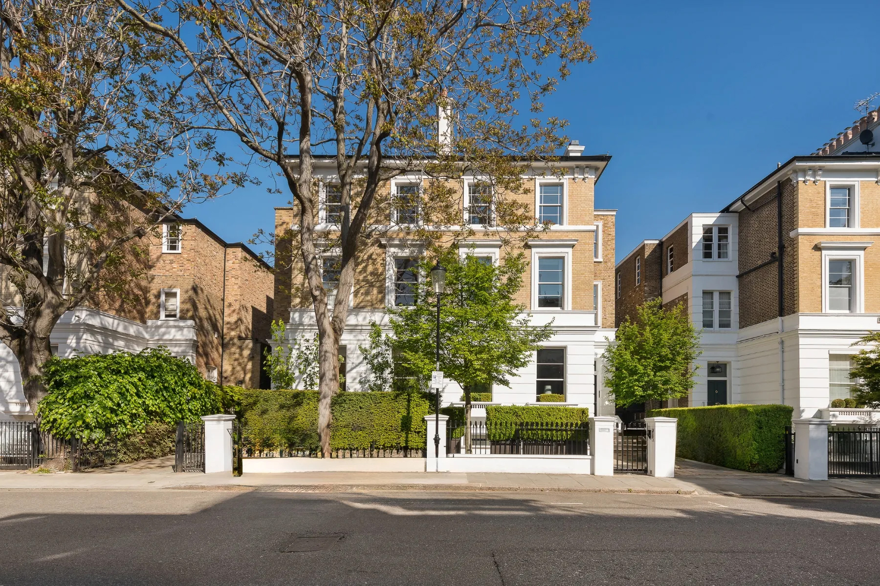 The facade of a three-story home in London, England