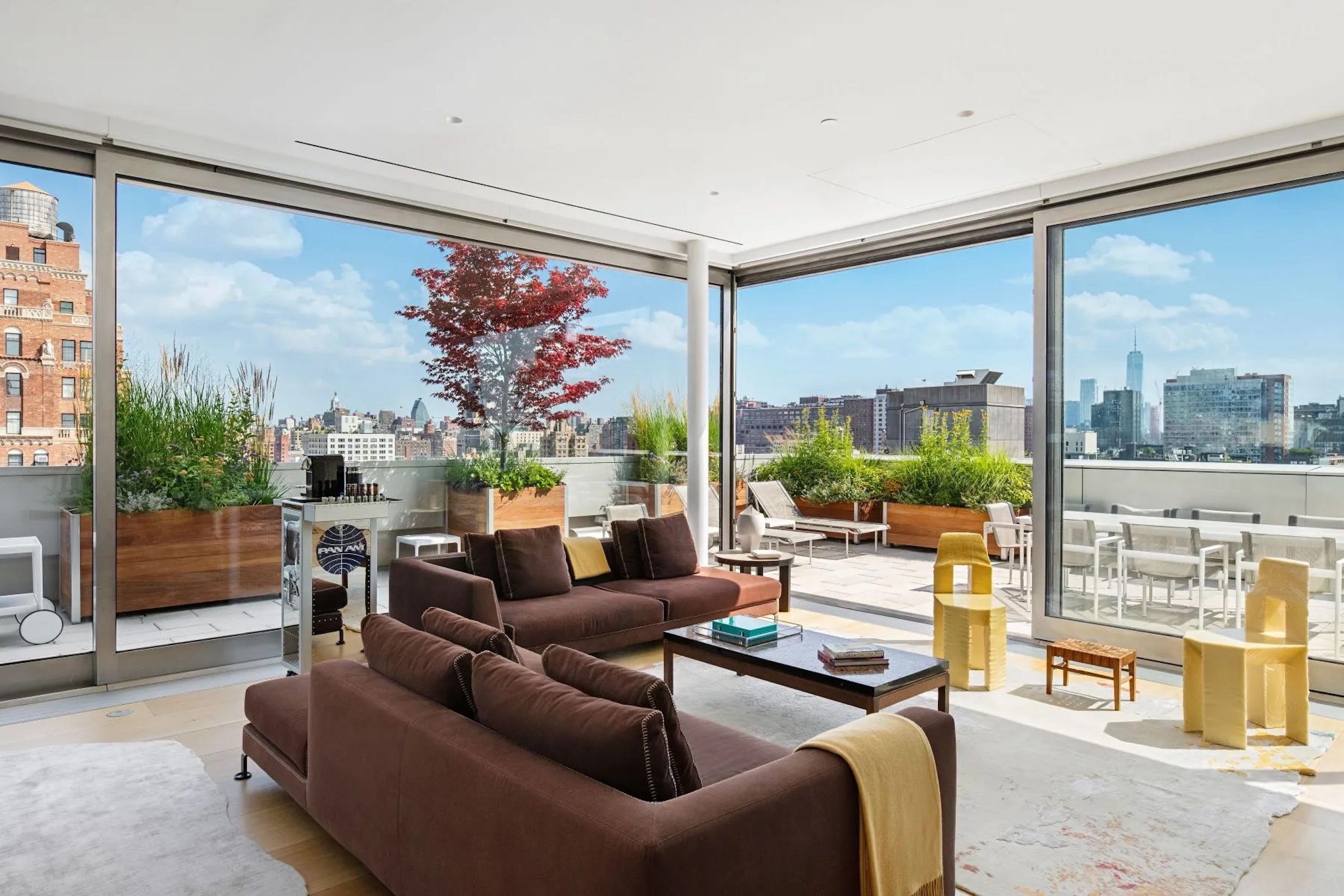interior of New York City apartment with panoramic city views