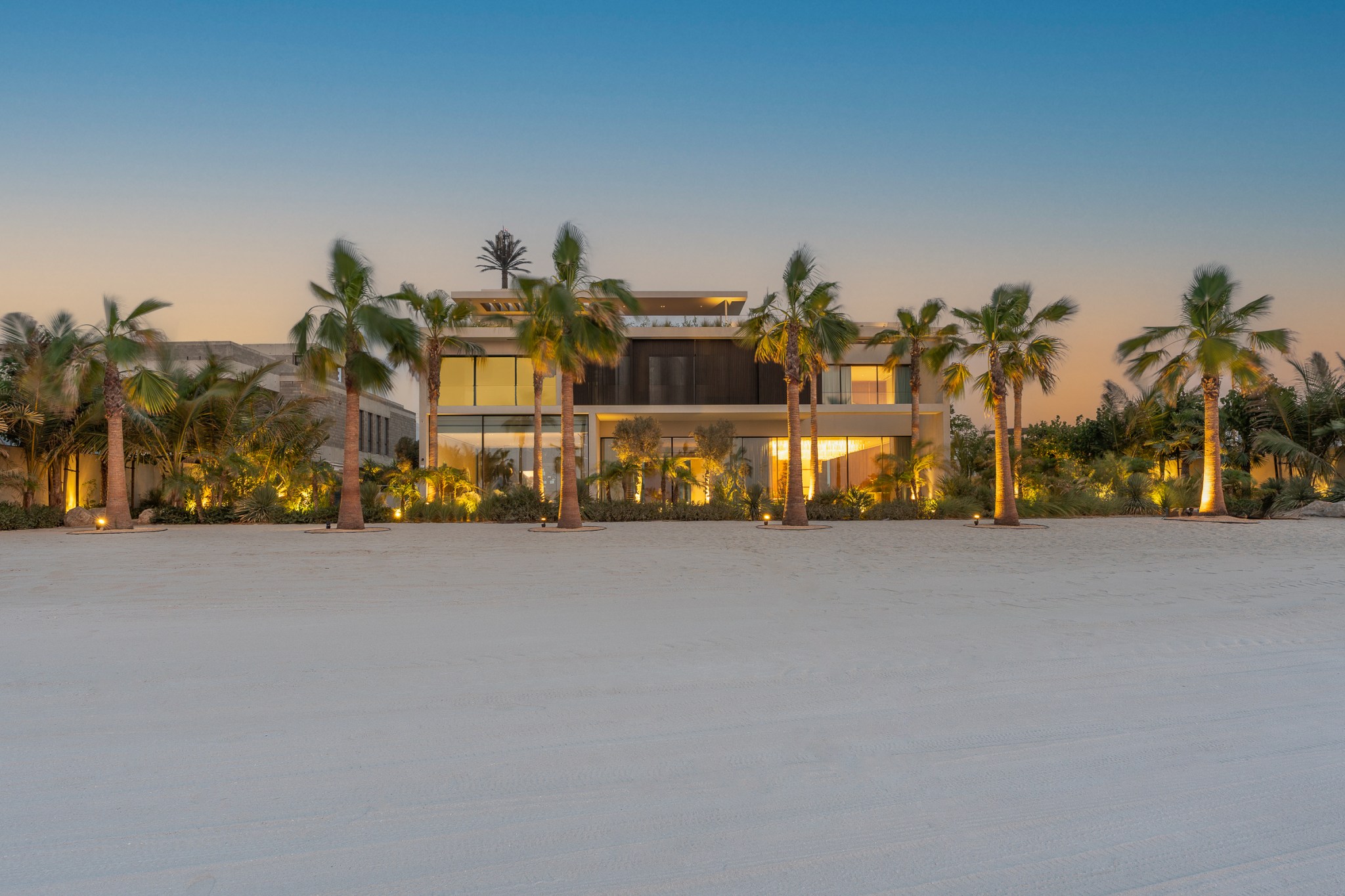 Beachfront estate at sunset in Dubai, United Arab Emirates