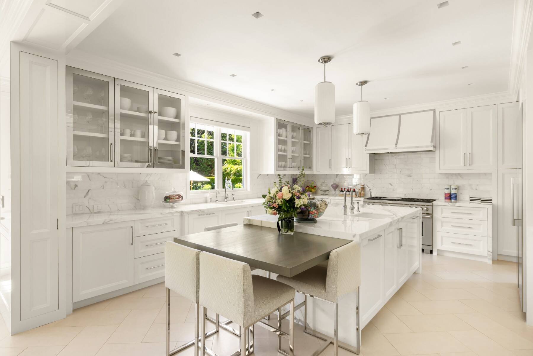 all white kitchen in Southampton, NY home