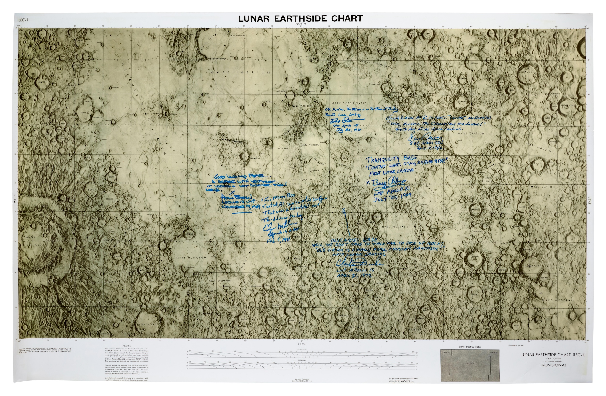 Lunar chart inscribed by a moonwalker from every Apollo landing