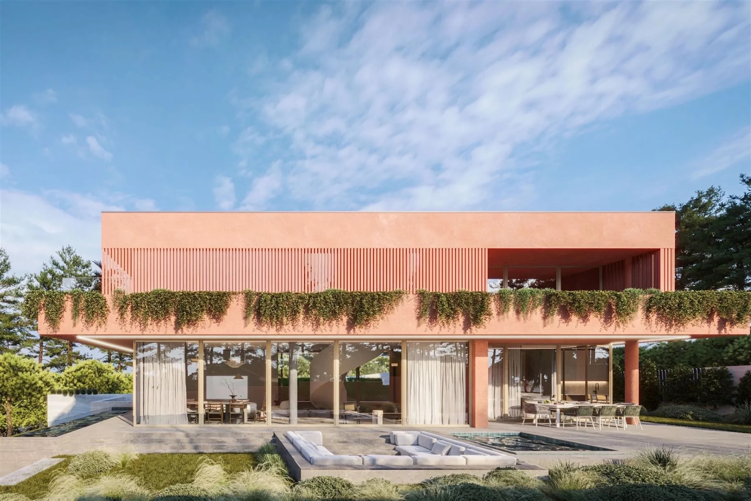 Exterior of contemporary Terracotta home in Portugal