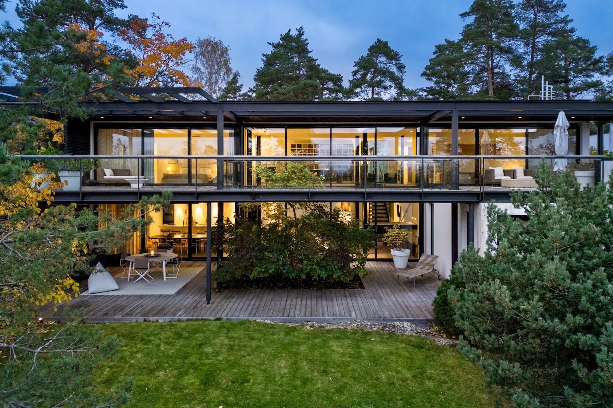 Villa Snow White in Finland exterior with contemporary architecture and floor-to-ceiling windows
